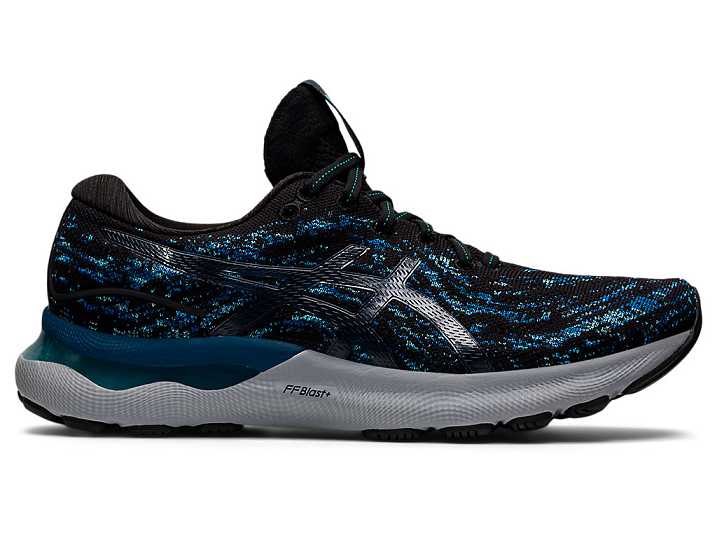 Men's Asics GEL-NIMBUS 24 MK Running Shoes Black / Blue | Israel-8569712