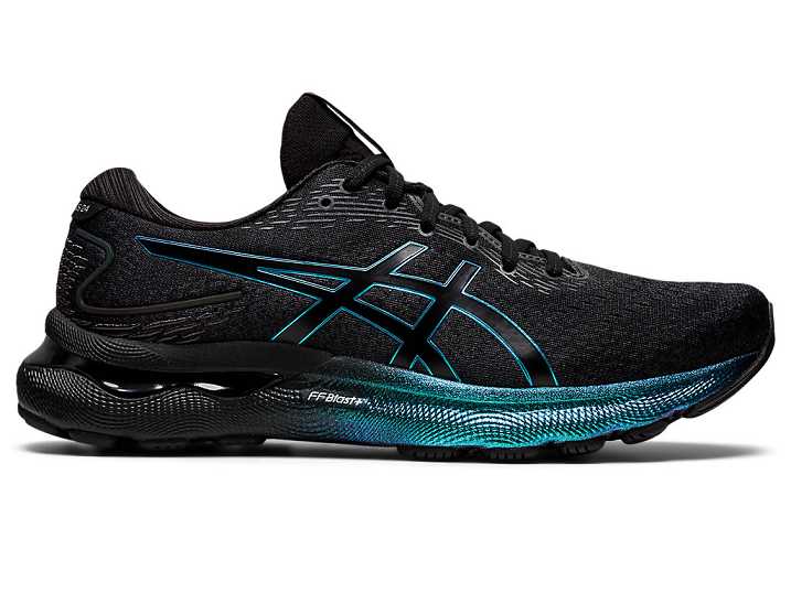 Men's Asics GEL-NIMBUS 24 PLATINUM Running Shoes Black | Israel-9351826