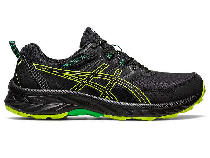 Men's Asics GEL-VENTURE 9 Trail Running Shoes Black / Light Green | Israel-6543082