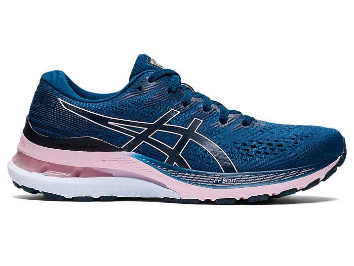 Women's Asics GEL-KAYANO 28 WIDE Running Shoes Blue / Rose | Israel-1085734