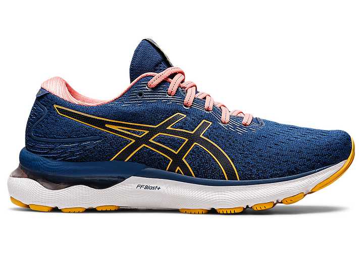 Women's Asics GEL-NIMBUS 24 Running Shoes Blue / Yellow | Israel-1764829