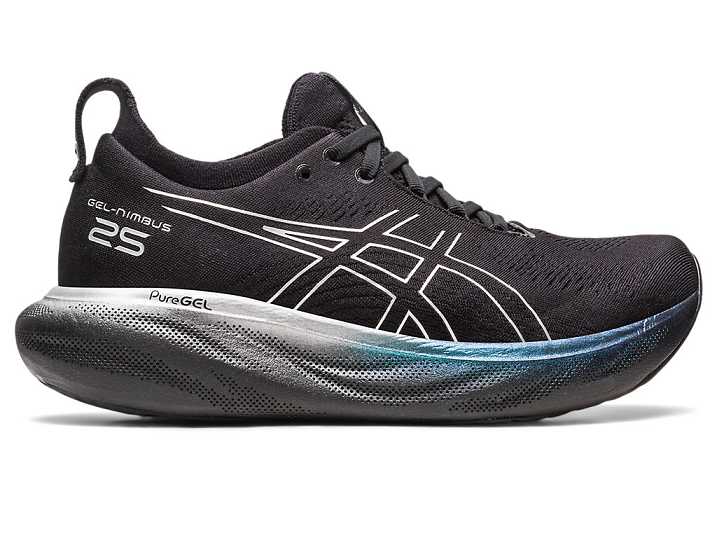 Women's Asics GEL-NIMBUS 25 PLATINUM Running Shoes Black / Silver | Israel-4635072