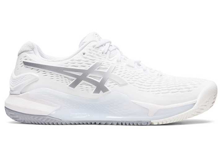 Women's Asics GEL-RESOLUTION 9 CLAY Tennis Shoes White / Silver | Israel-8471326